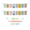Fotoseil 150 cm mit 15 bunten Metallklammern um Fotos aufzuhängen 2er Set