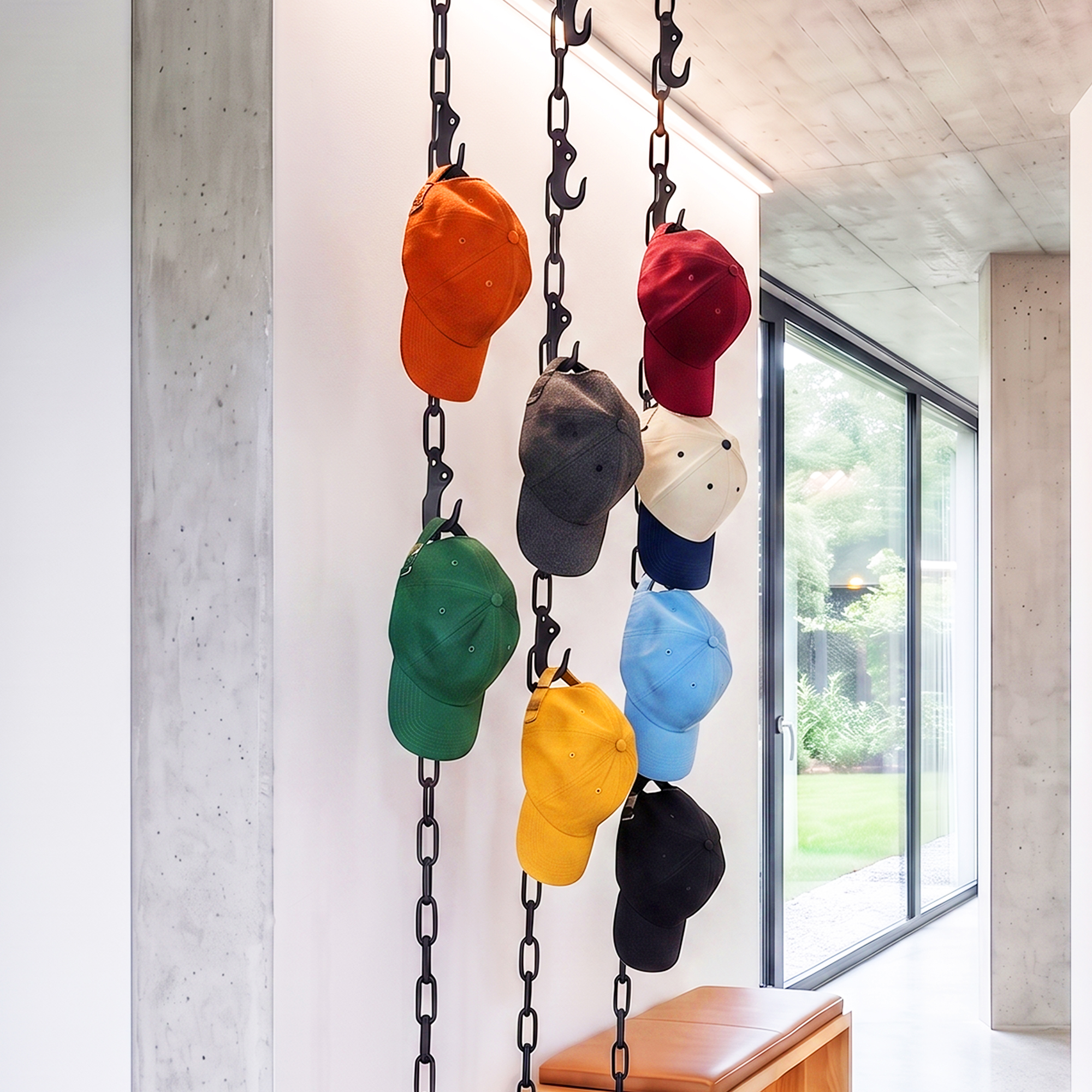 Garderobe aus Stahlkette in der Farbe Schwarz